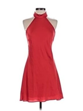 Alex& Soofia Red Halter Satin Dress with Tie-Front Detail Size 12